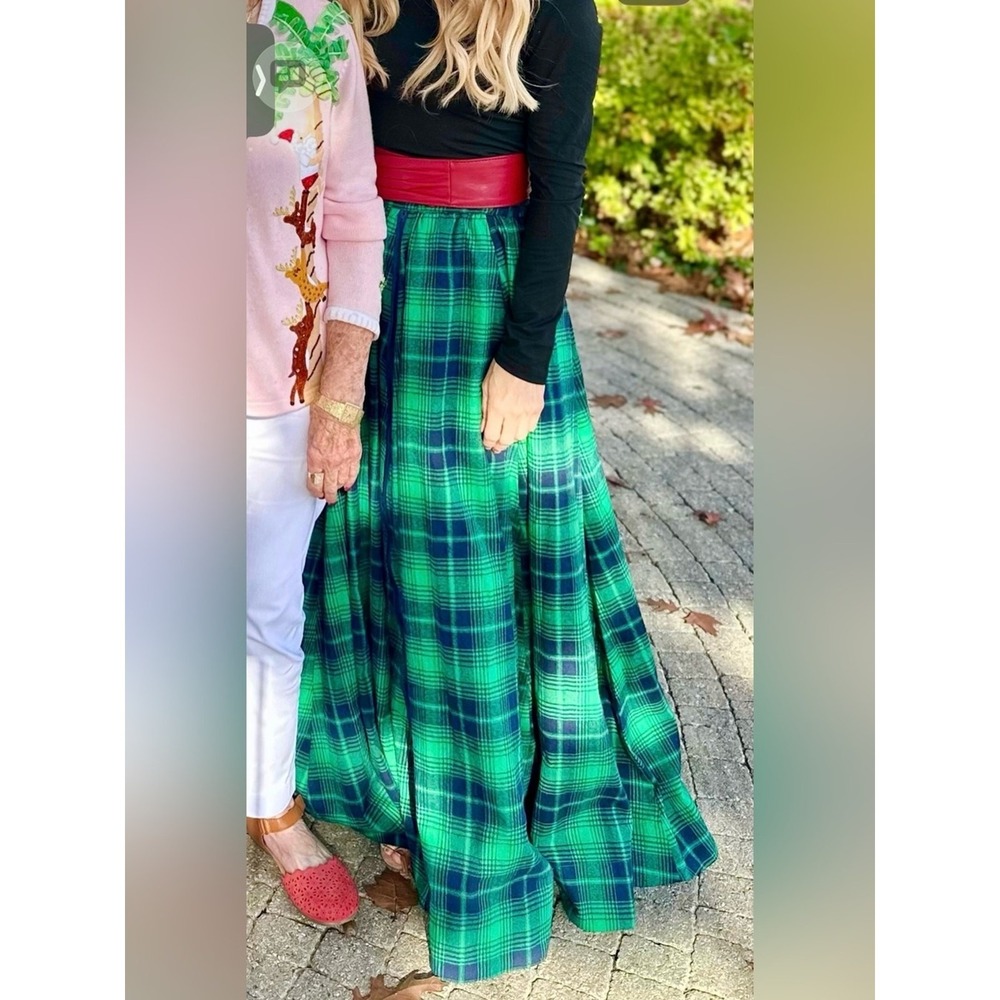 TOV Green Tartan Plaid Maxi Skirt Preppy Old Money Heritage Luxe Cottagecore S - Picture 2 of 7